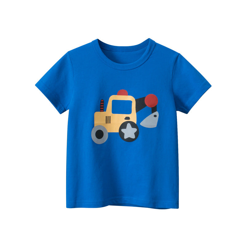 A Korean version of children's clothing children's short-sleeved T-shirt cartoon excavator 100% COTTON - Mixbatch