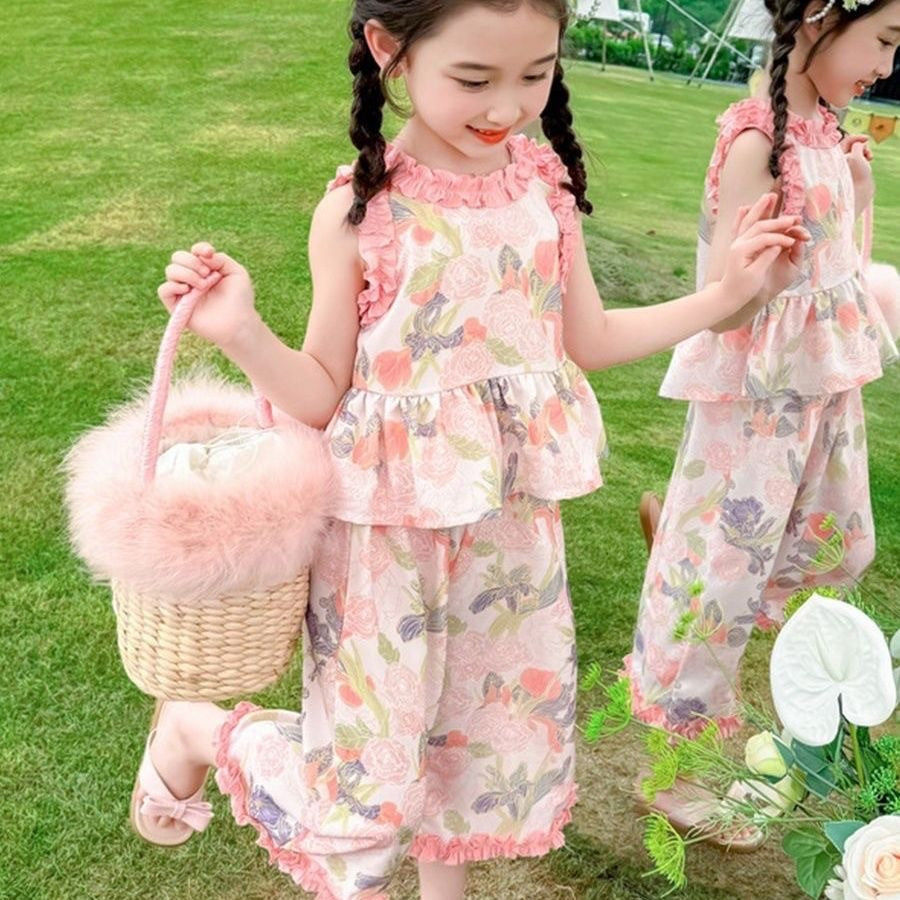 A new summer girls sleeveless printing set