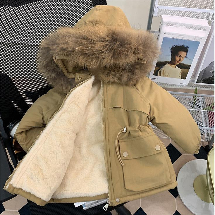 A girls jacket velvet cotton-padded winter clothing foreign style girls baby thicker pie to overcome