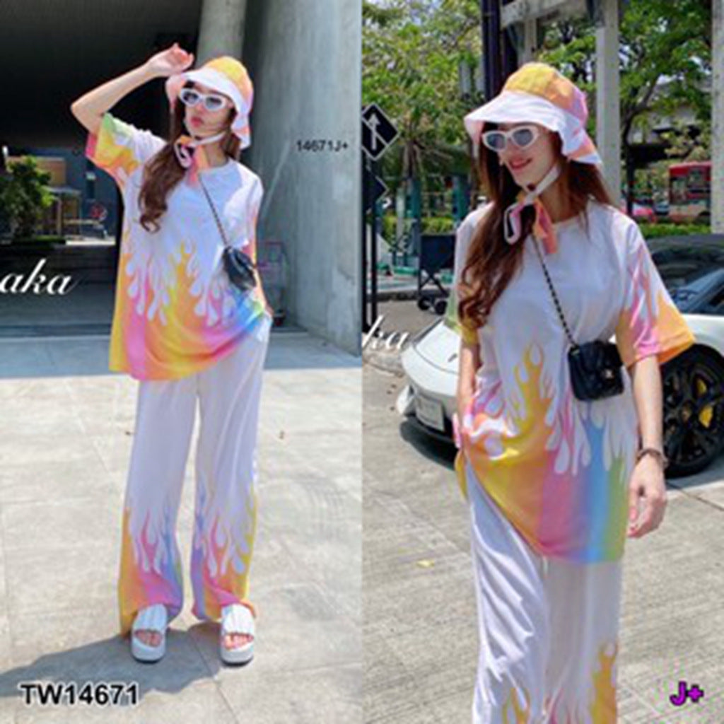 A summer new tie-dye short-sleeved trousers two-piece vacation beach set wholesale