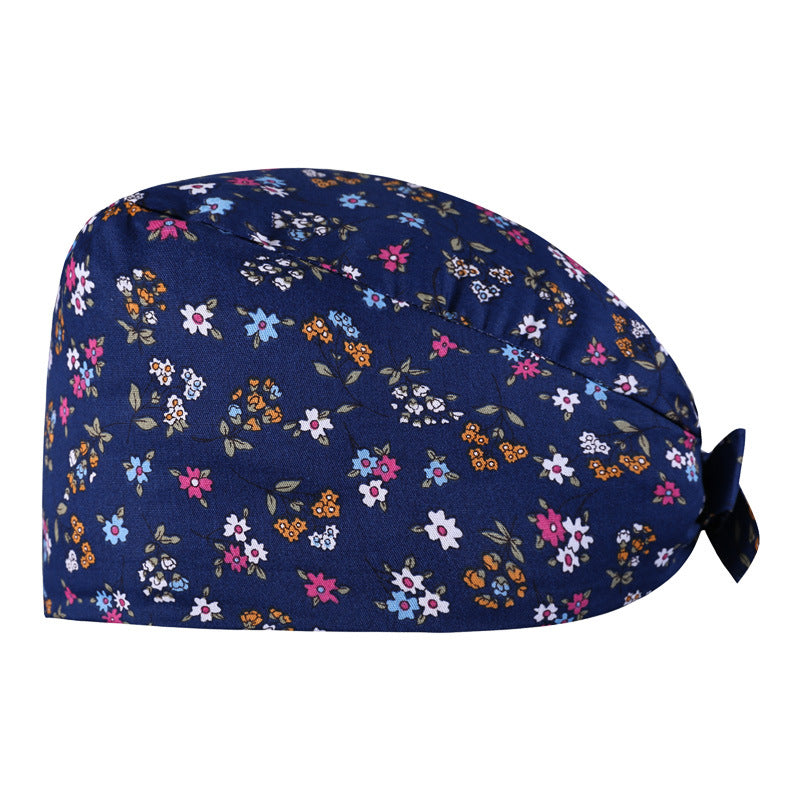 A Surgical cap Printed cap Pure cotton female nurse Baotou Fluffy cap Adjustable Baotou cap Female confinement