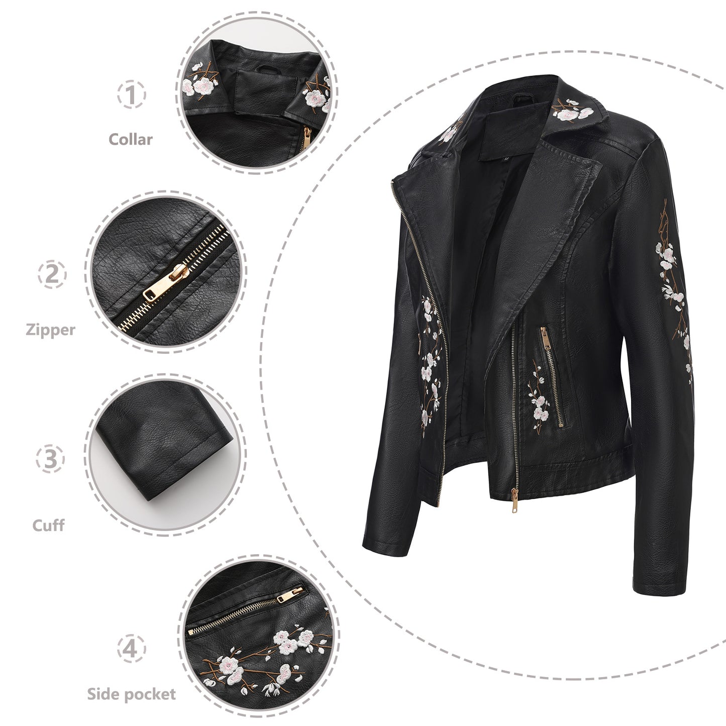 A women's embroidered leather jacket