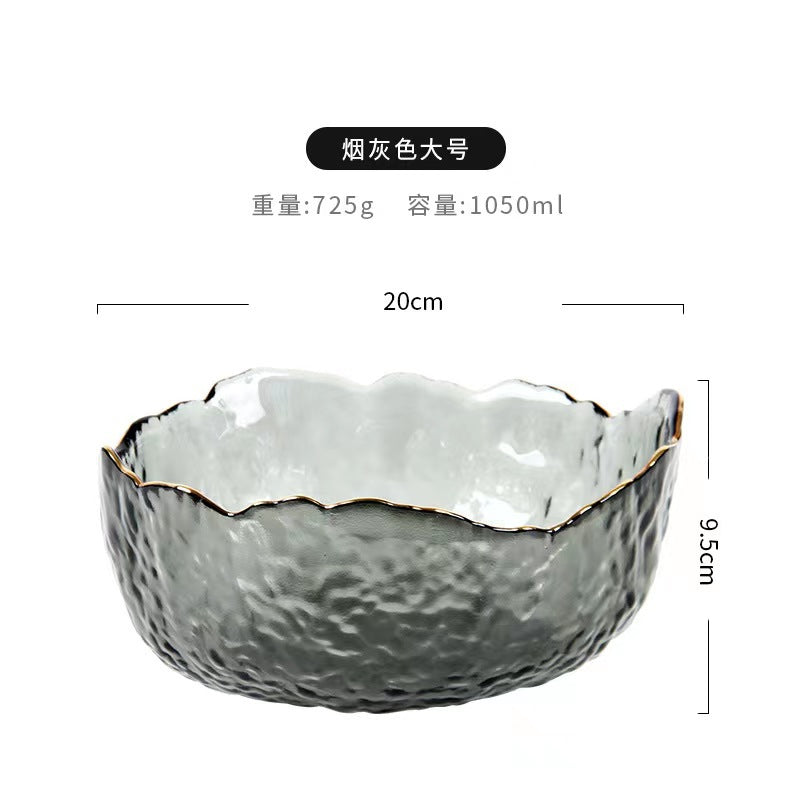 A Creative Japanese Lotus Mist Powder Glass Fruit Salad Bowl Set High Value Dessert Bowl Light Luxury Simple Household Fruit Plate