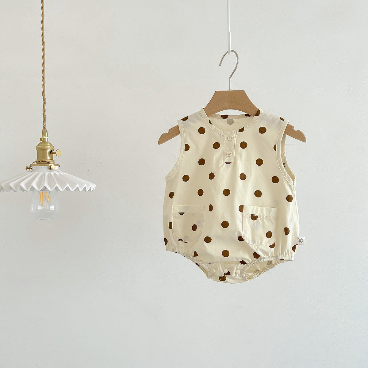 A Korean version of children's clothing, summer thin baby sleeveless bag, buttocks, ins newborn baby polka dot teddy bear all in one climbing suit - Mixbatch