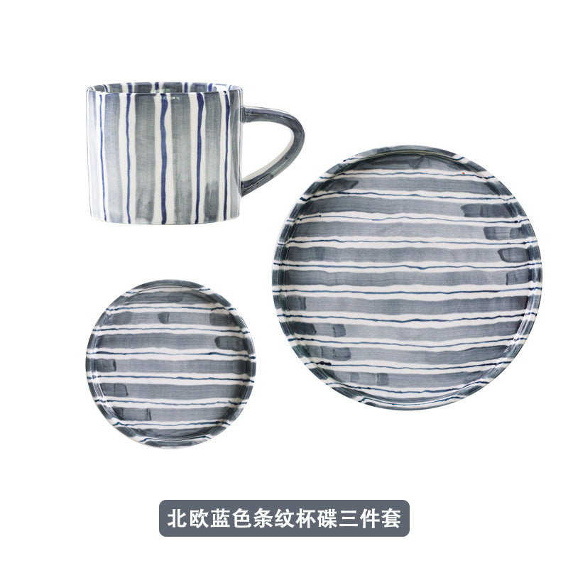 A Nordic hand-painted retro coffee cup and saucer set