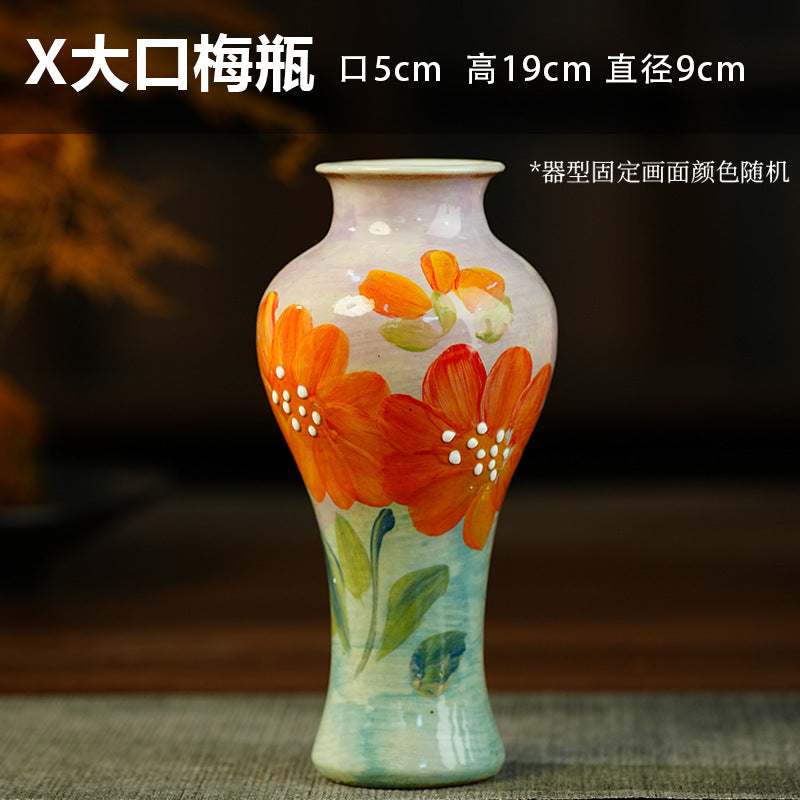 A Jingdezhen handmade oil painting vase dried flower home decoration TV cabinet ornament wine cabinet TV cabinet ceramic flower device