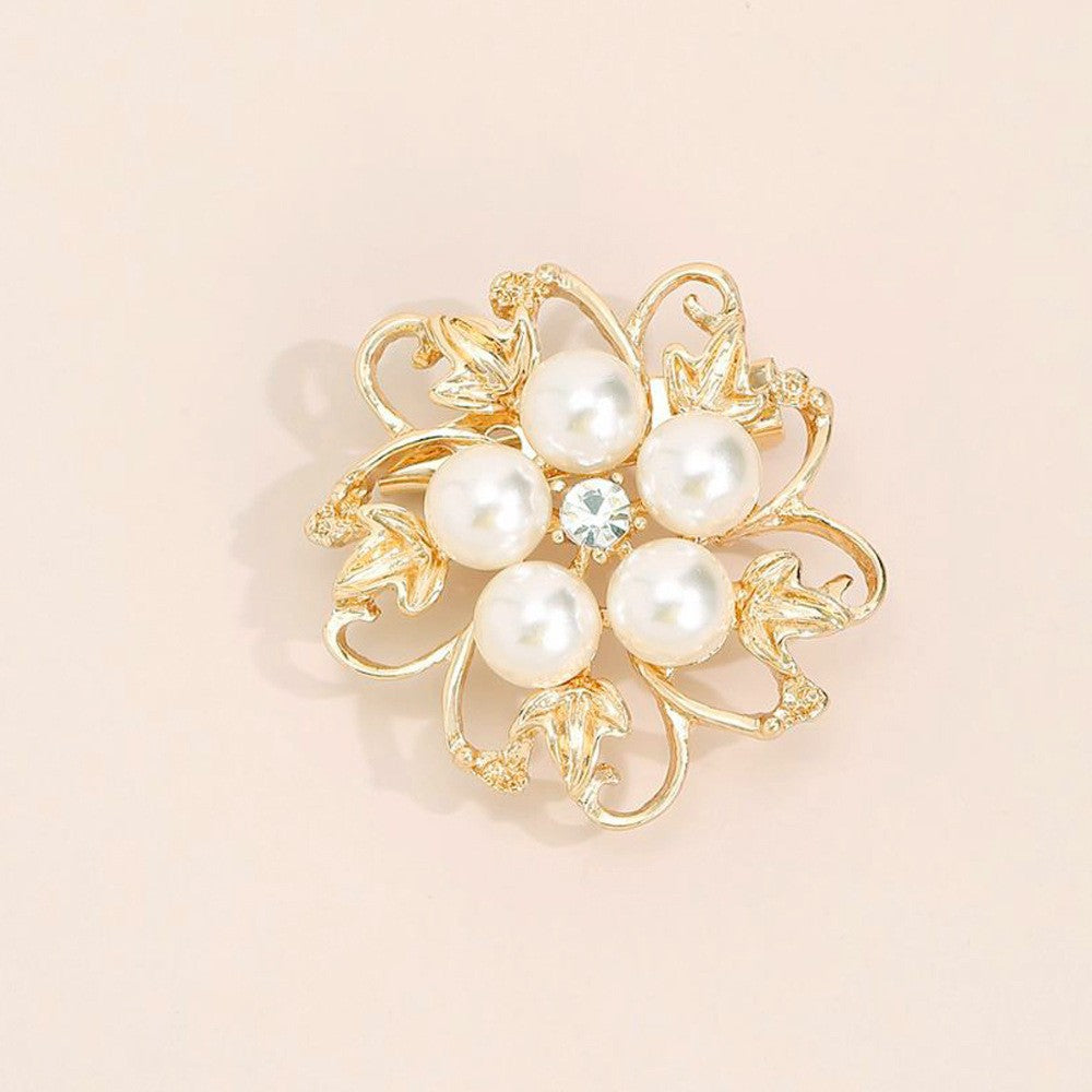 A Cross-border hot-selling Korean version of pearl brooch, high-end diamond-encrusted flower pin, anti-light brooch clothing accessories - Mixbatch