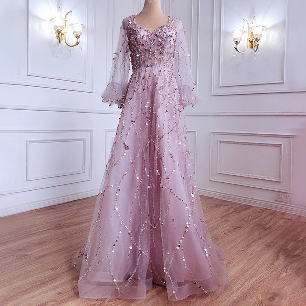 A multi-color heavy industry beaded luxury evening dress sexy lady aura queen dress