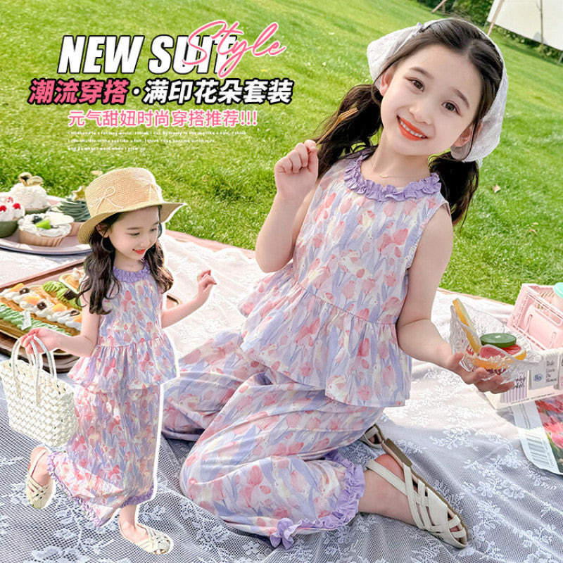 A new baby thin summer vest wide leg pants two-piece set children's fashionable summer wear