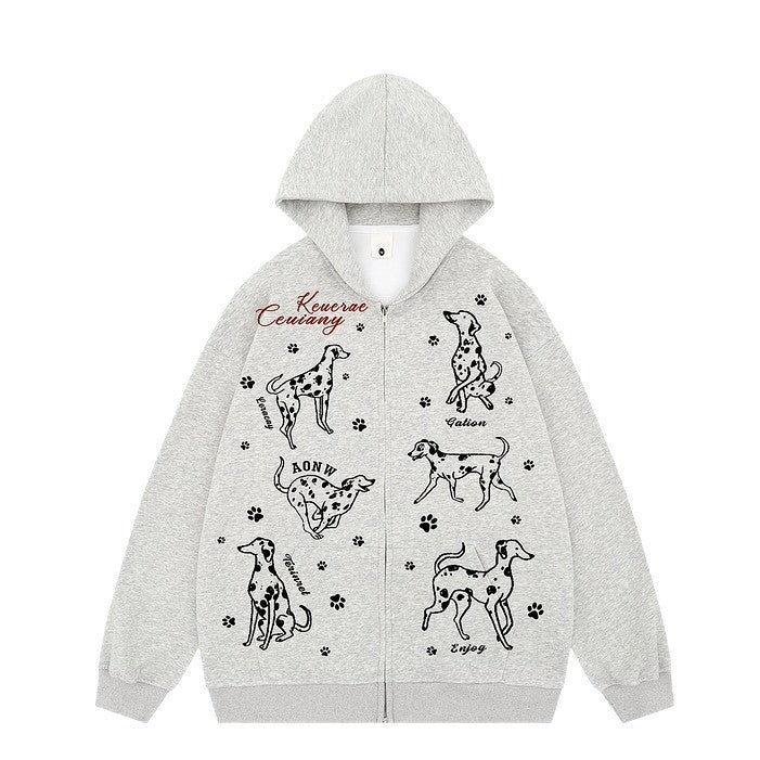 A printed zip hooded sweater