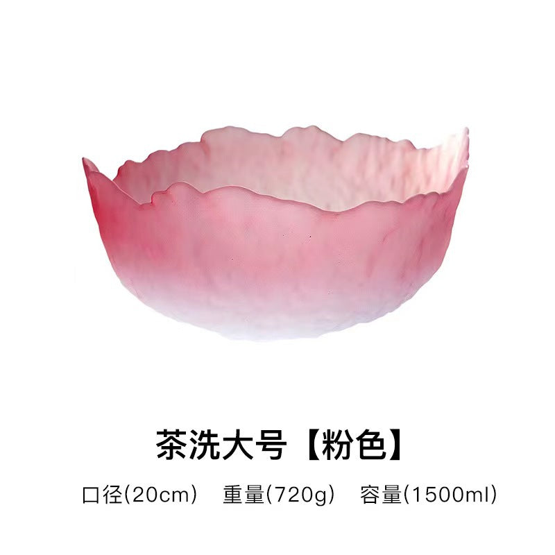 A Creative Japanese Lotus Mist Powder Glass Fruit Salad Bowl Set High Value Dessert Bowl Light Luxury Simple Household Fruit Plate