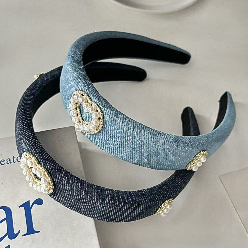 A Denim Blue High Cranium Headband Spring and Summer Daily Out Temperament Hair Accessories Premium Sense Wide Edge Headband