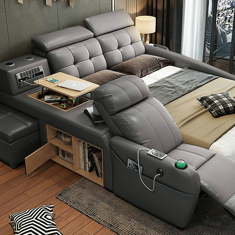A Modern Smart Multifunctional Leather Bed Bluetooth Speaker Double Master Bedroom Queen Bed Massage Storage Bed