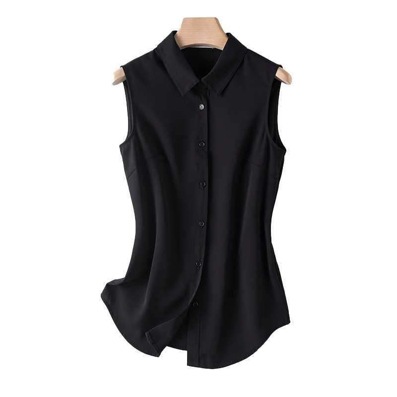 A White sleeveless shirt women's autumn medium and long inner vest top loose backing vest lapel anti-wrinkle shirt