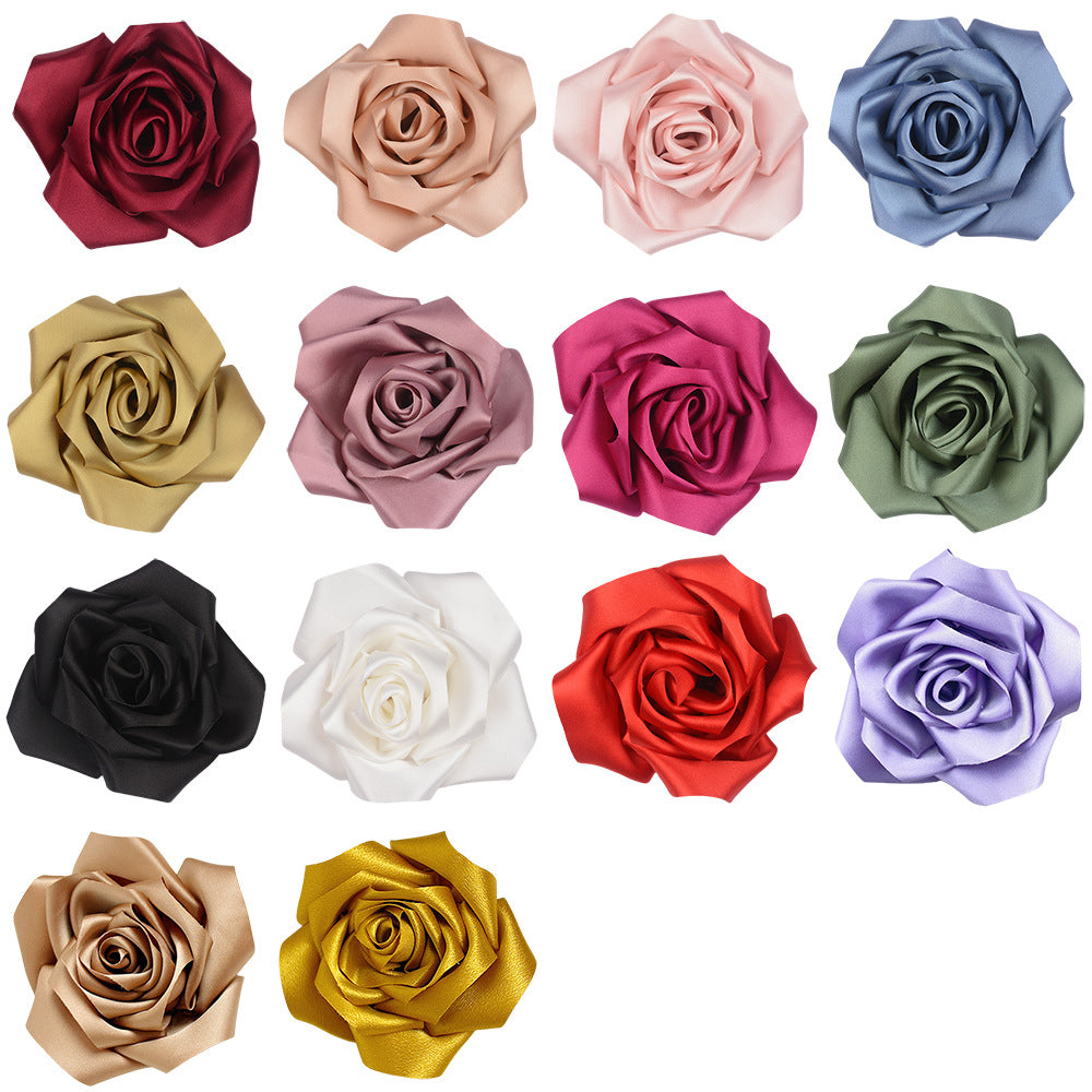 A retro rose bud high-grade satin three-dimensional silk cloth large flower DIY neck flower brooch clothing shoes and hats accessories - Mixbatch