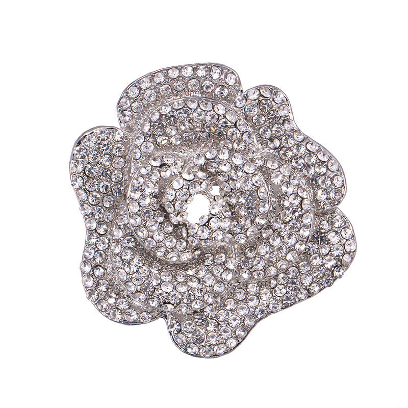 A European and American fashion exquisite rose flower brooch inlaid with diamonds flower brooch suit coat versatile accessories do not button - Mixbatch