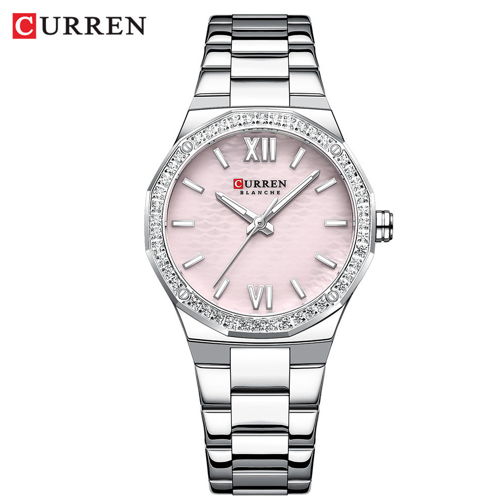 A 9103 Ladies Korean Small Fashion Diamond-encrusted Polygon Waterproof Quartz Steel Strap Watch