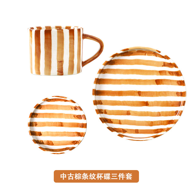 A Nordic hand-painted retro coffee cup and saucer set