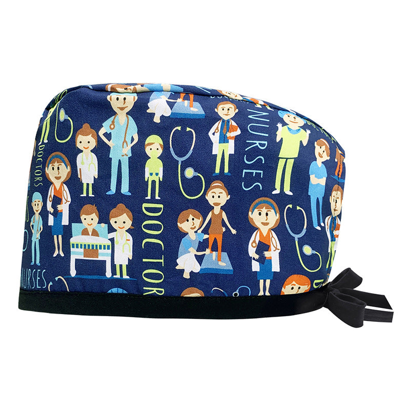 A Cotton Printed Surgical Cap Adjustable Women's Long Hair Baotou Cap Dentist Stomatology Clinic Frosted Cap Men's Foreign Trade