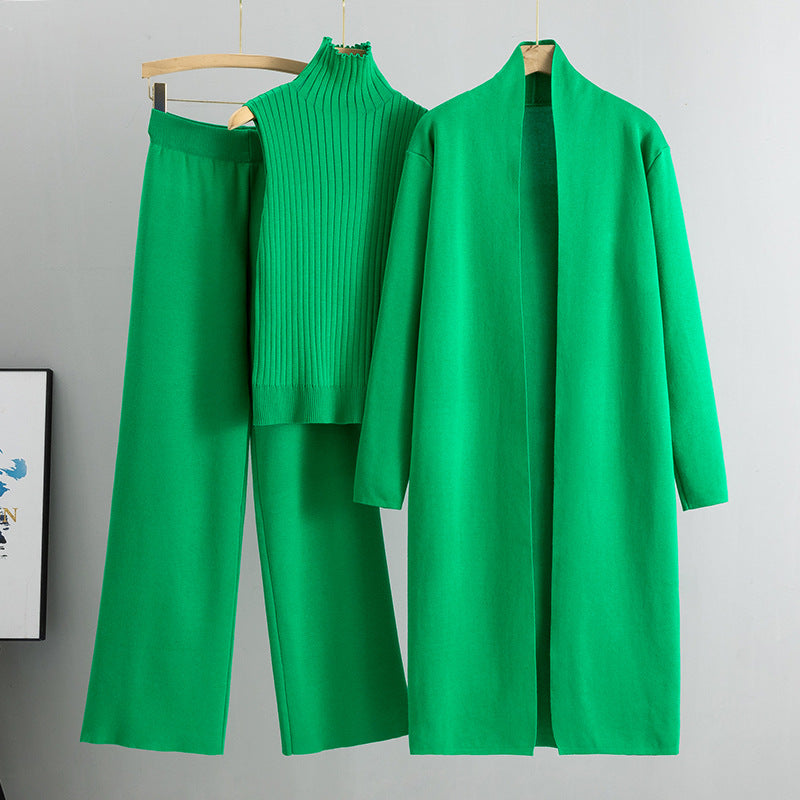 A three-piece set of knitted tops and pants