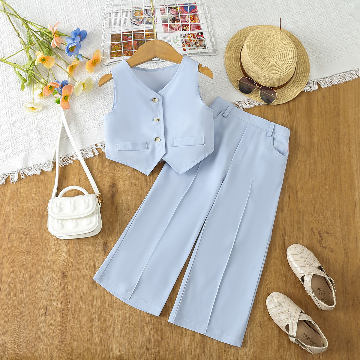 A cross-border new children's clothing girls high waist French fashion suit medium and small children's foreign style versatile suit Kids suit