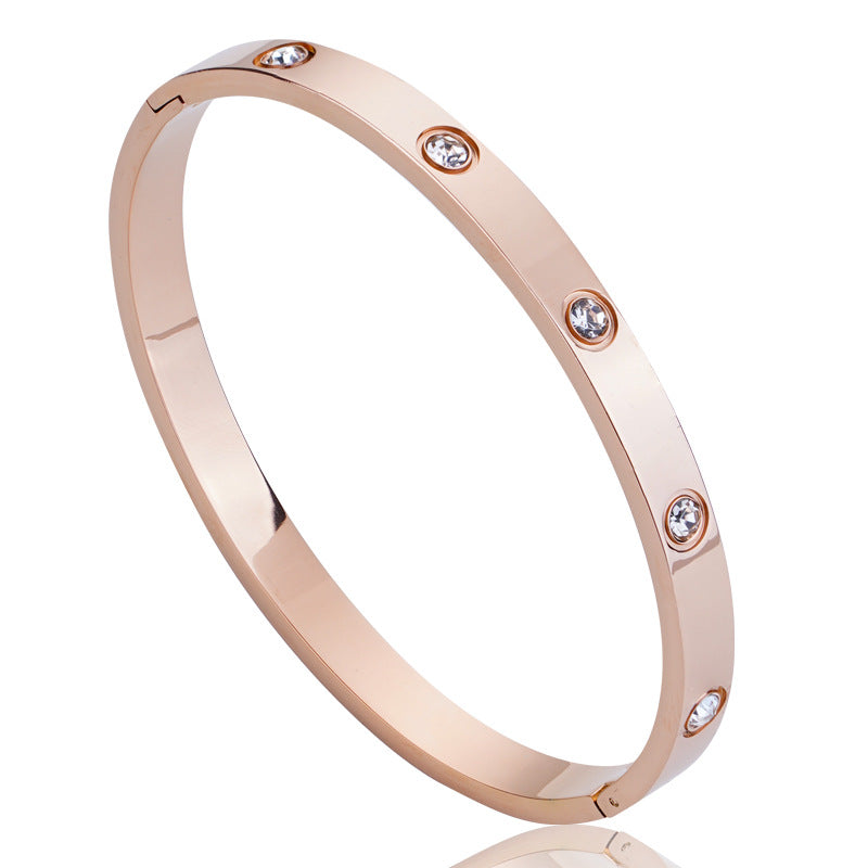 A Cross-border fashion bracelet with diamond buckle ten diamonds titanium steel diamond rose gold bracelet women's light luxury temperament