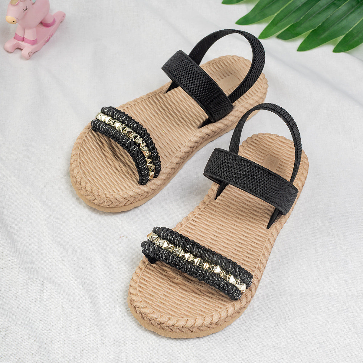 A flat sandals comfortable girls strap elastic sandals lightweight fashion outdoor trendy shoes - Mixbatch