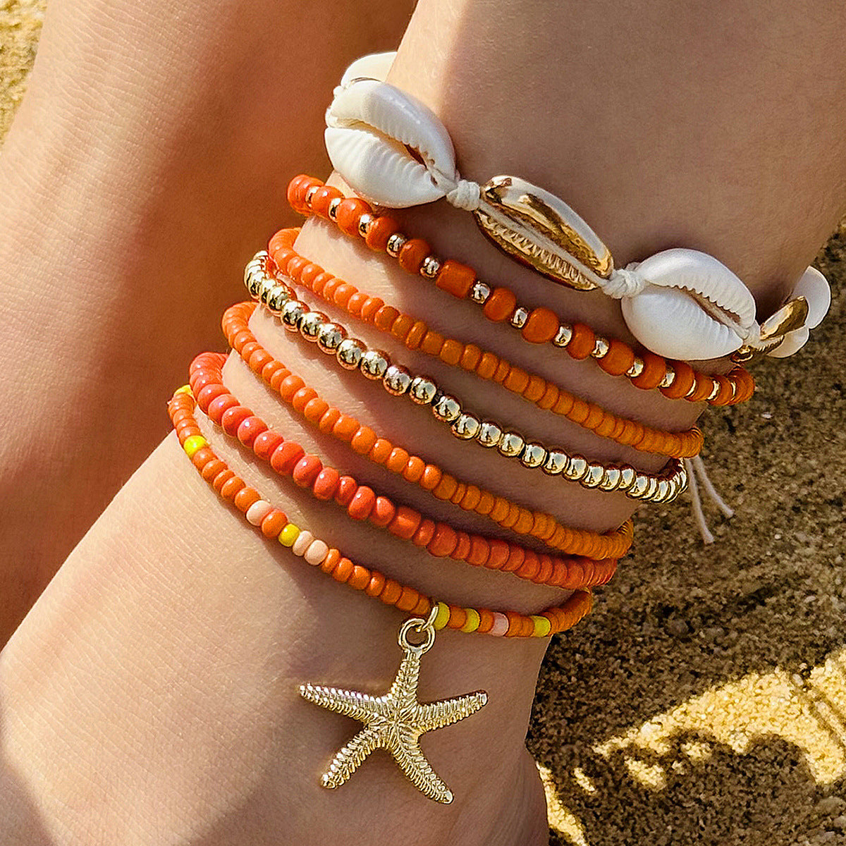 A Bohemian Resort Wind Shell Beaded Woven Bracelet Beach Wind Starfish Rice Beads - Mixbatch