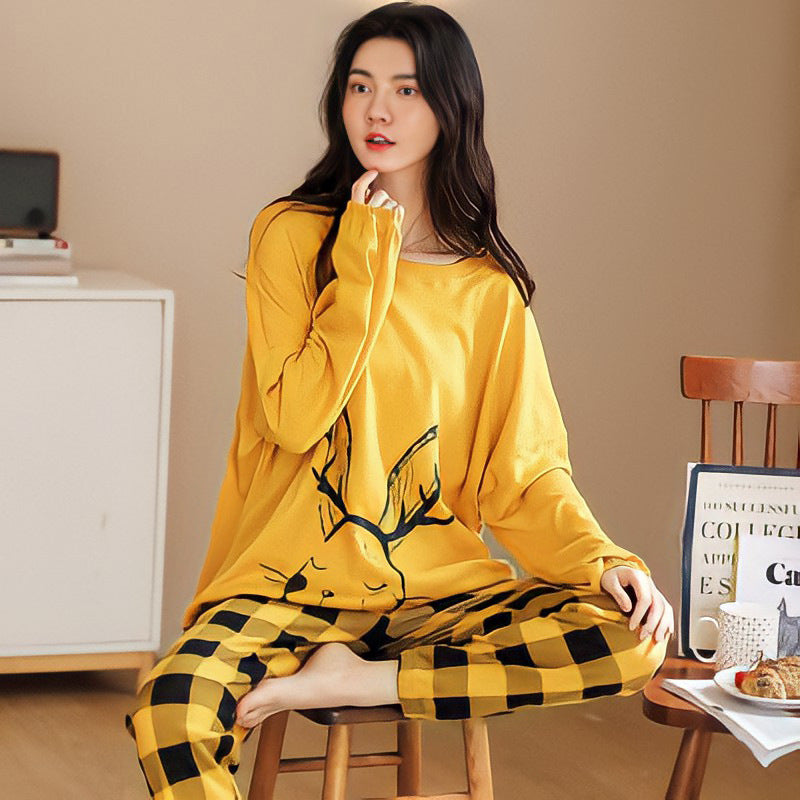 A large number of wholesale pajamas women's spring and autumn long-sleeved autumn and winter loungewear women's large size simple loose suit outer wear - Mixbatch