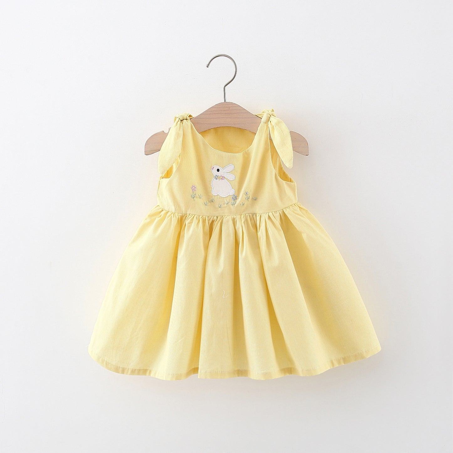 A summer baby girl dress new plaid embroidered cartoon rabbit cotton girls vest skirt - Mixbatch