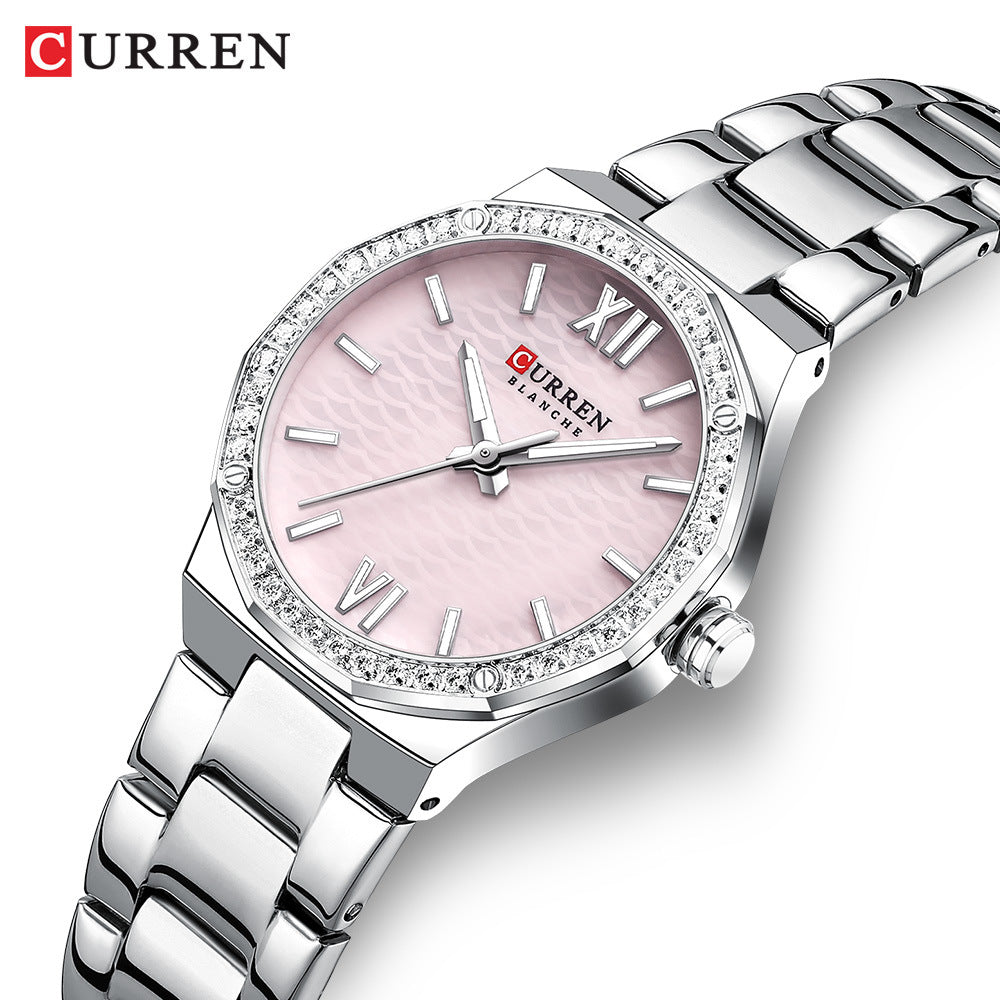 A 9103 Ladies Korean Small Fashion Diamond-encrusted Polygon Waterproof Quartz Steel Strap Watch