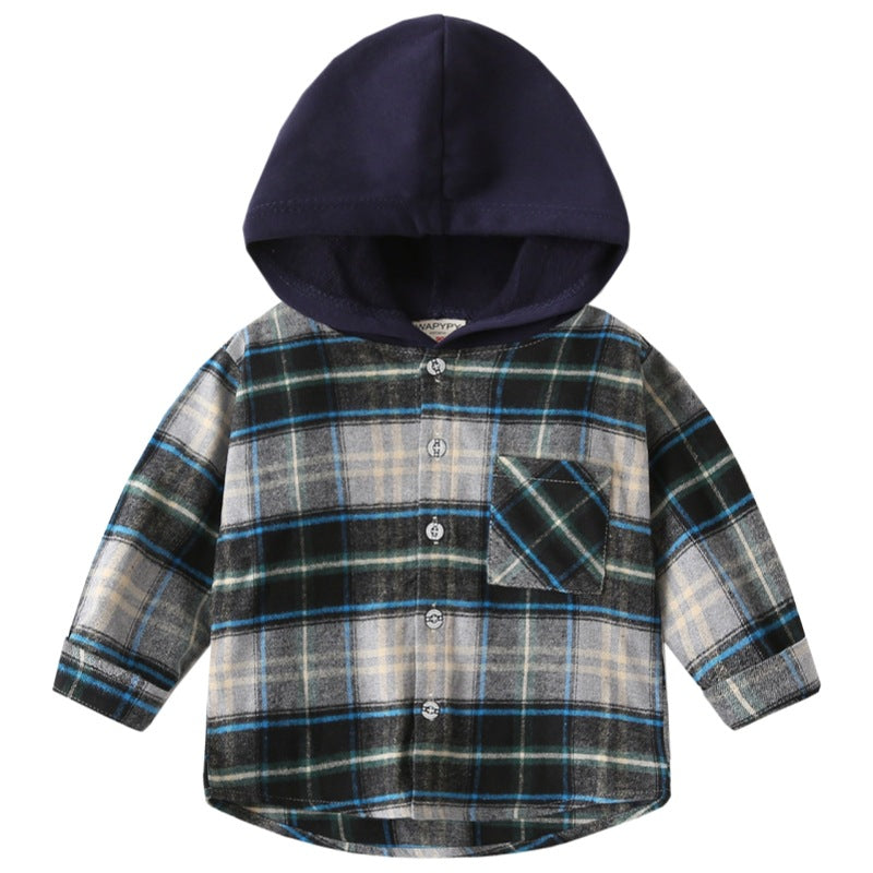 A children's hooded checked shirt