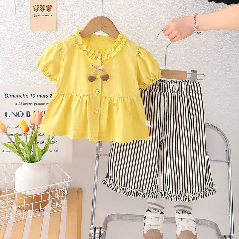 A girls summer suit new baby girl shirt short sleeve two-piece set foreign style children's summer clothes wholesale