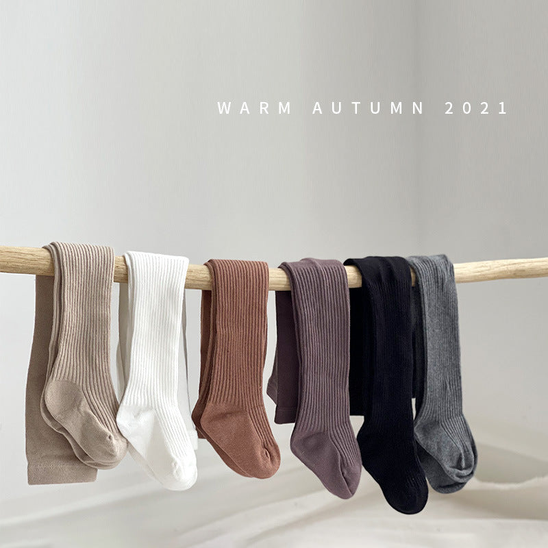 A 2024 new girls leggings combed cotton baby spring and autumn Korean version princess solid color double needle children's pantyhose - Mixbatch