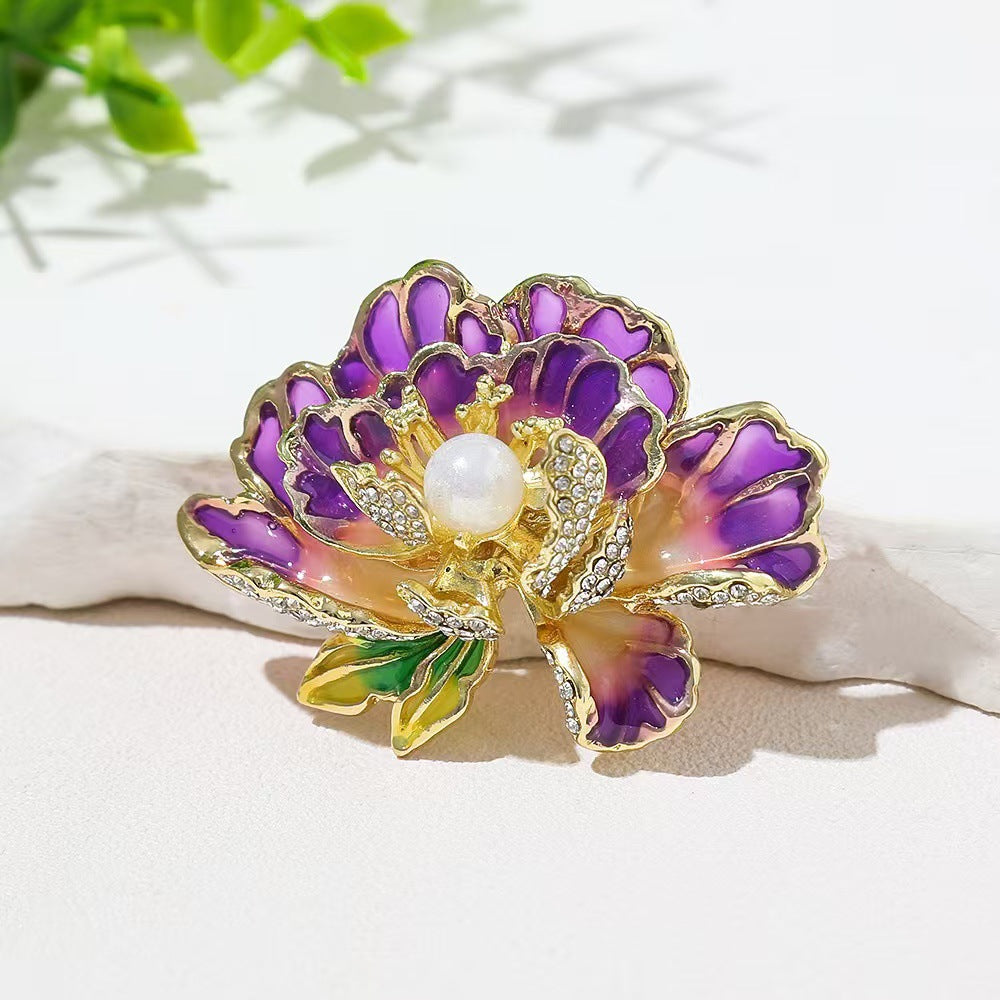 A Pink Peony Brooch High-end Female Exquisite Simple New Chinese Corsage Decorative Temperament Flower Alloy Corsage - Mixbatch