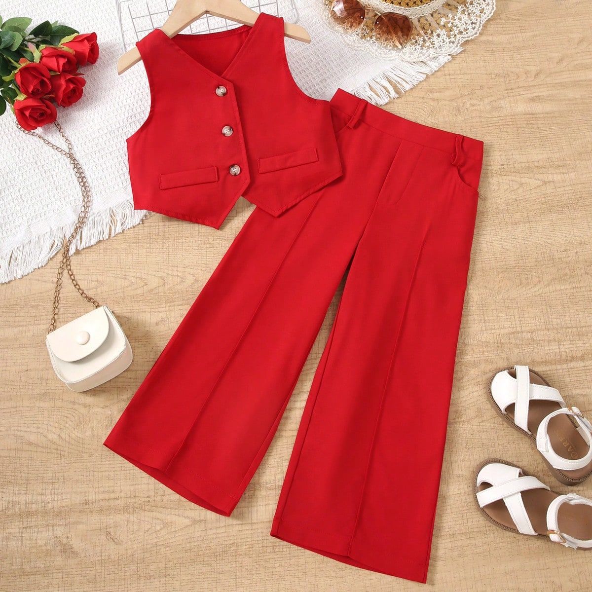 A cross-border new children's clothing girls high waist French fashion suit medium and small children's foreign style versatile suit Kids suit