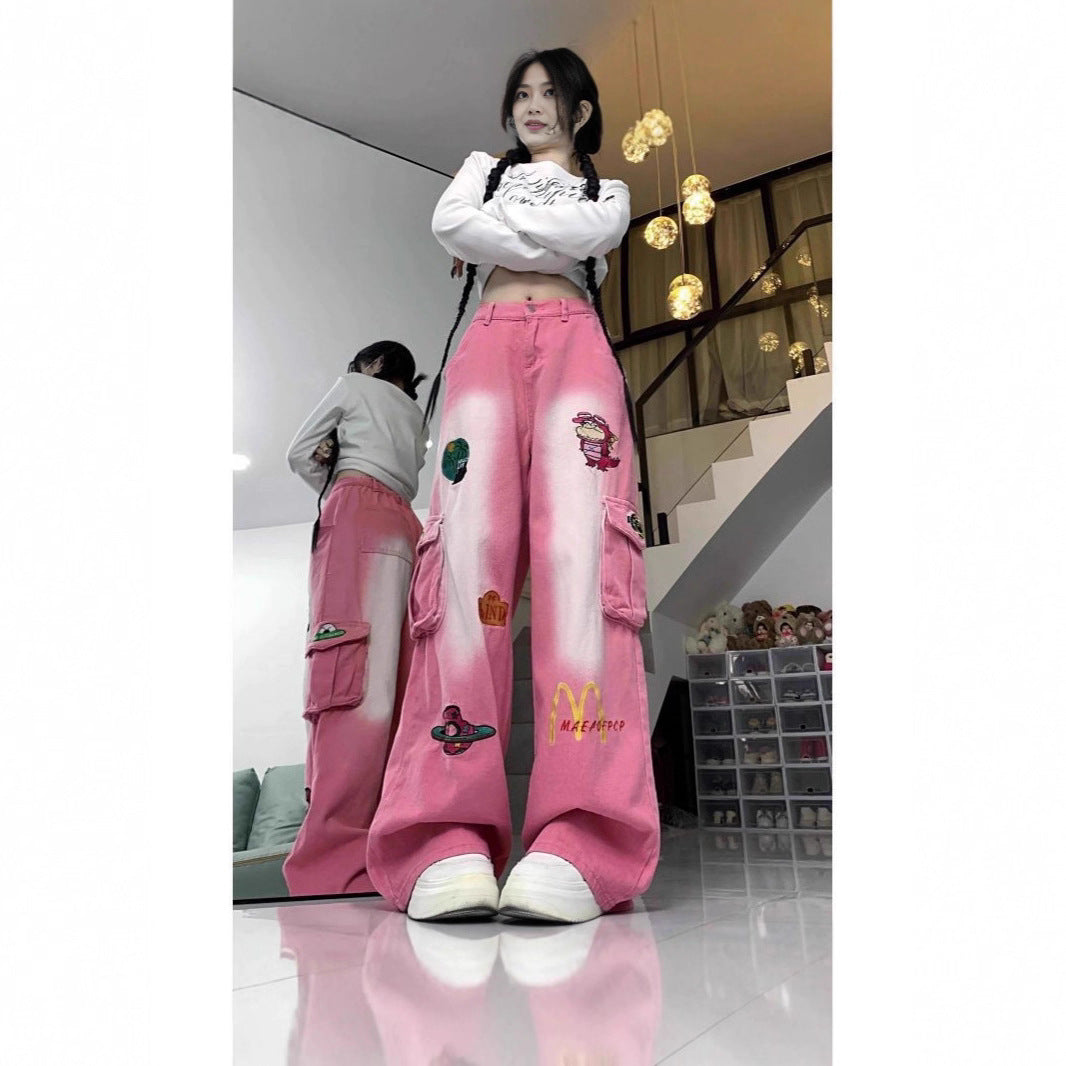 A cartoon embroidered jeans
