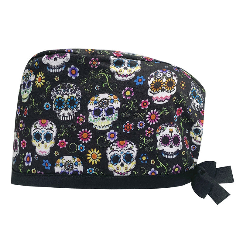 A Cotton Printed Surgical Cap Adjustable Women's Long Hair Baotou Cap Dentist Stomatology Clinic Frosted Cap Men's Foreign Trade