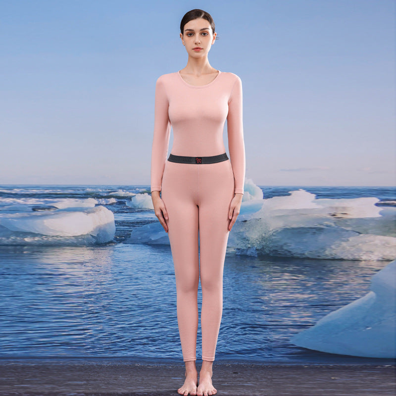 A autumn and winter silk wool thermal underwear female couple German velvet heating thickened primer long johns set wholesale - Mixbatch