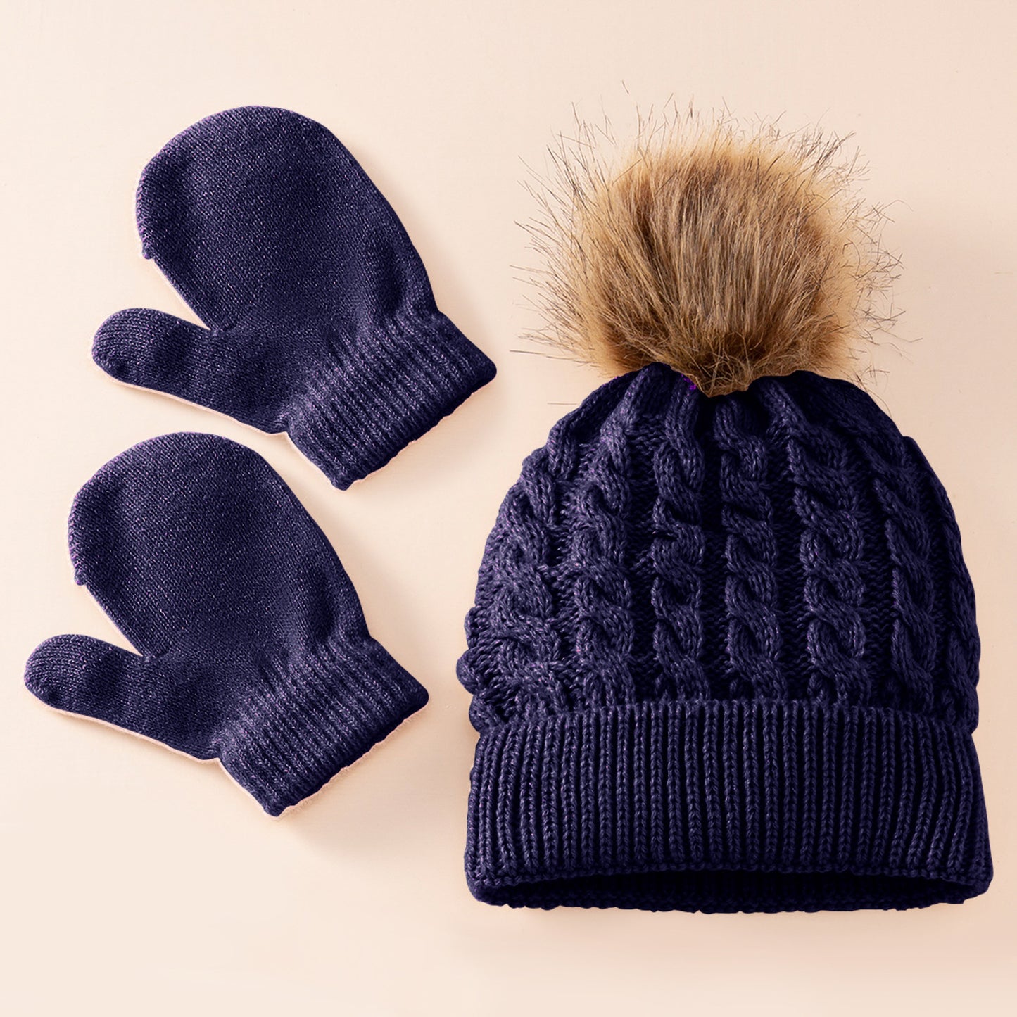 A new wool monochrome twist warm children's hat scarf gloves two or three-piece set