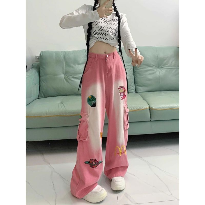 A cartoon embroidered jeans
