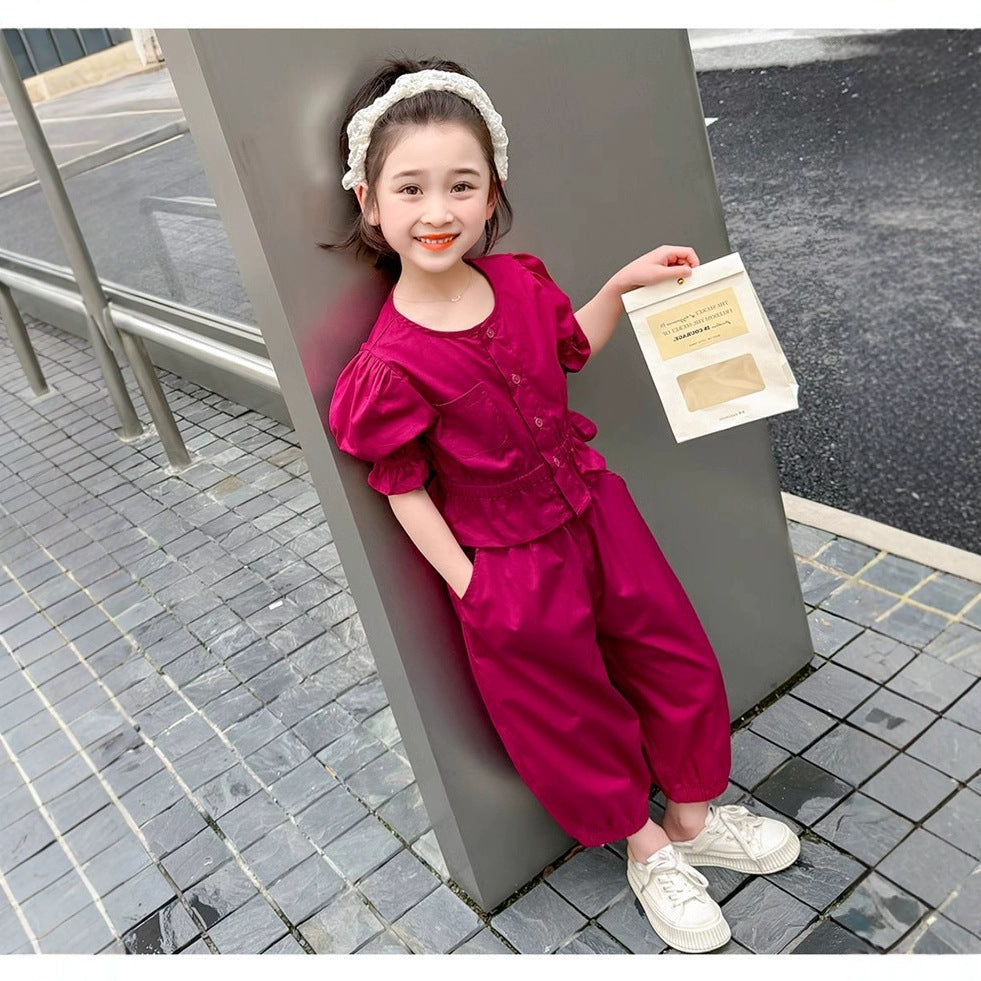 A Girls' Summer Clothing Red Foreign Style Fashion Fried Street Suit