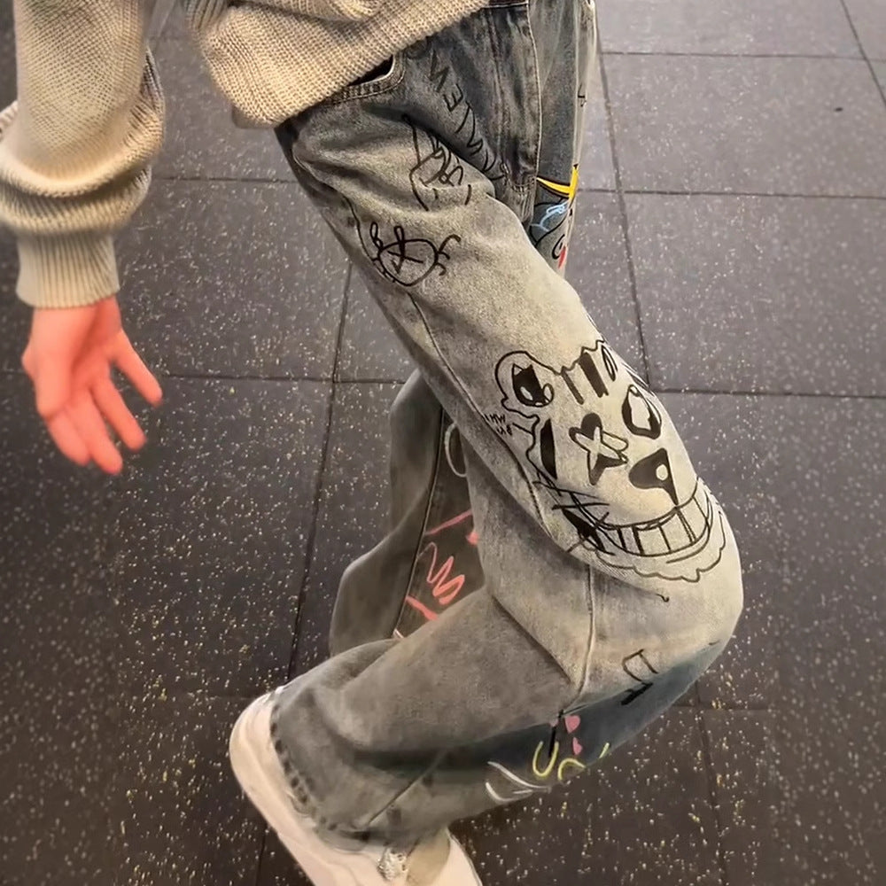 A graffiti print jeans