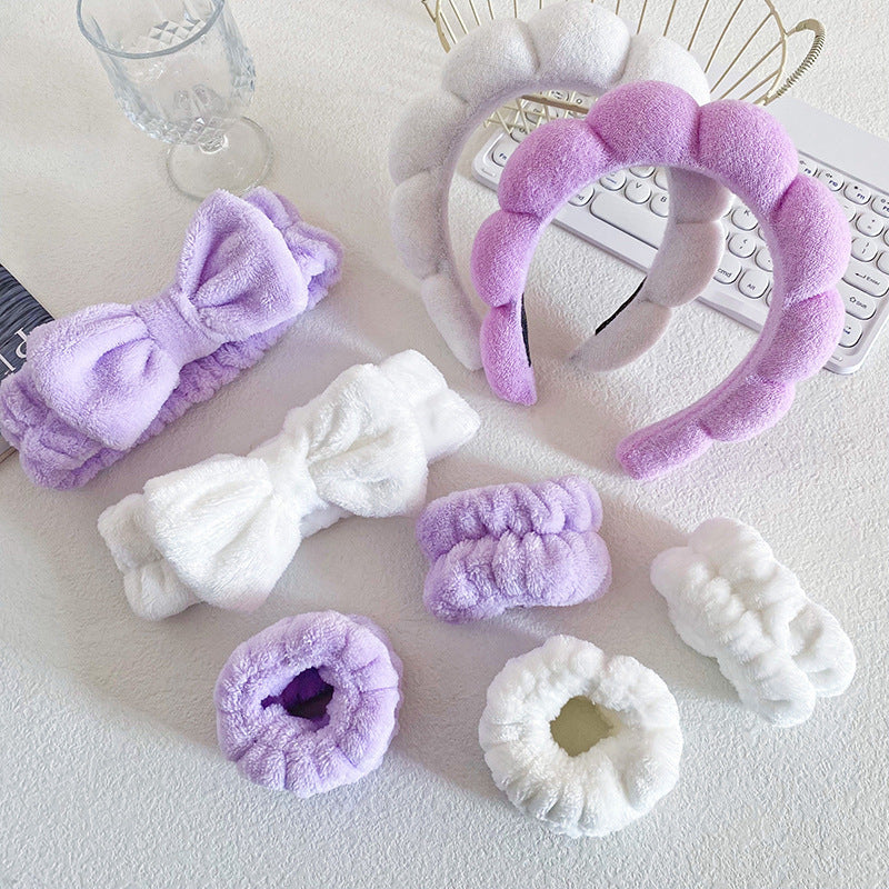 A Bow hair band, wash makeup, mask, cloud headband set, tie hair high cranial top