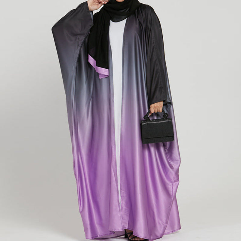 New Middle East Muslim Dubai clothing fashion elegant cardigan tie-dye gradual change dress robe - Mixbatch