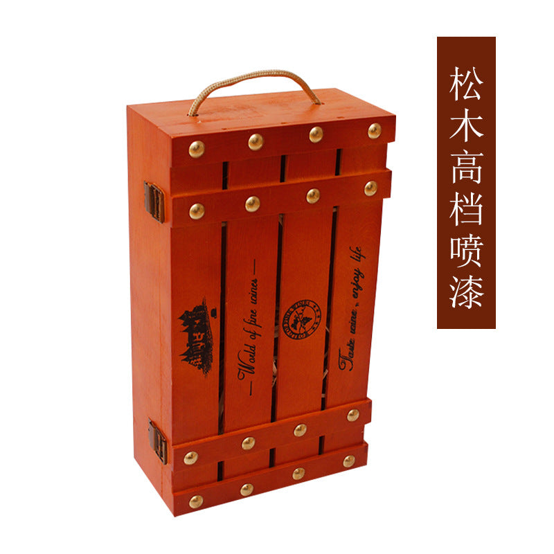A red wine gift box single wooden box high-end solid wood packaging box wine box paulownia pine