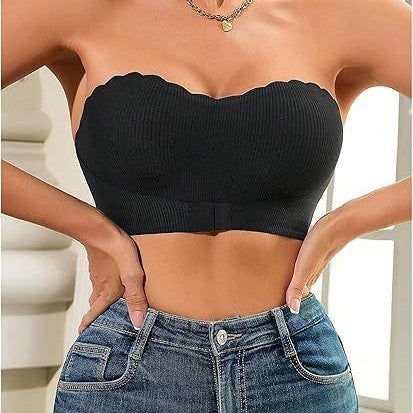 A Wavy Edge Breathable Strapless Front Closure Bra