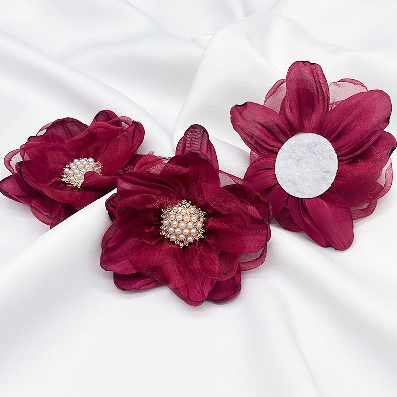 A organza flower accessories multi-layer three-dimensional gauze handmade beads DIY burnt edge flower jewelry shoe flower accessories - Mixbatch