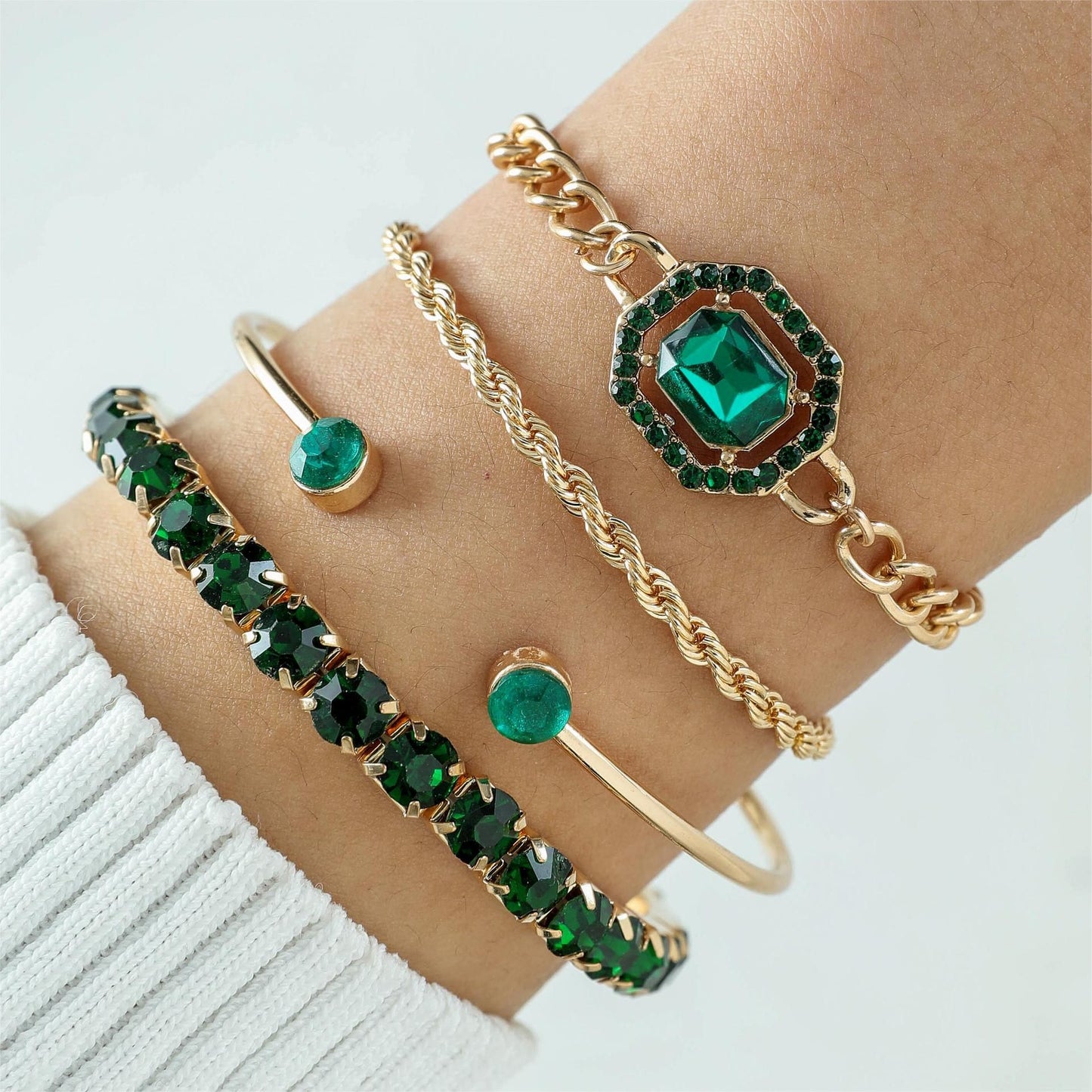 A European and American cross-border, fashionable and retro imitation gemstone love stacking bracelet, niche design sense snake jewelry set - Mixbatch