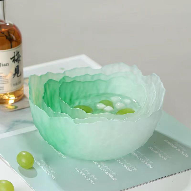 A Creative Japanese Lotus Mist Powder Glass Fruit Salad Bowl Set High Value Dessert Bowl Light Luxury Simple Household Fruit Plate